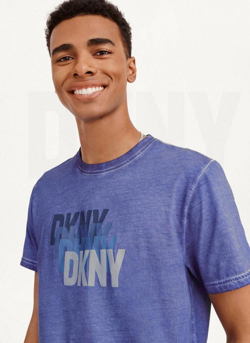 Deep Blue DKNY Layered Mineral Wash Men's T Shirts | USA-D1186