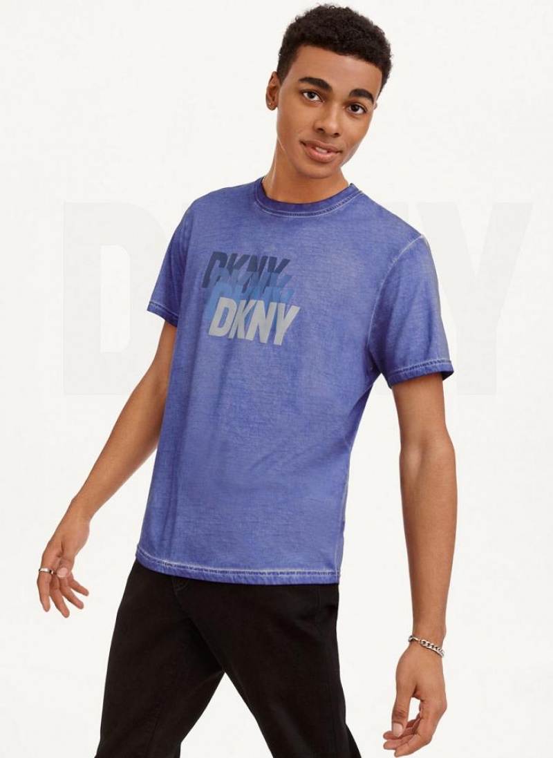 Deep Blue DKNY Layered Mineral Wash Men\'s T Shirts | USA-D1186