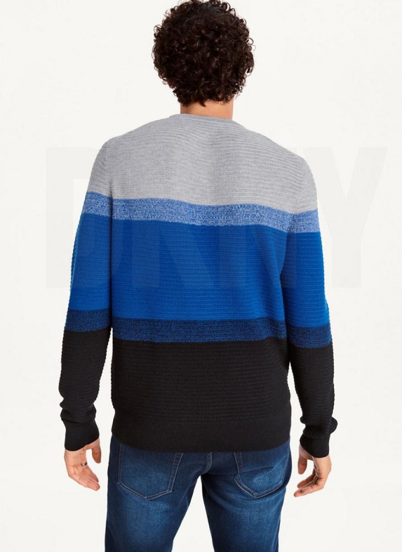 Deep Blue DKNY Marled Stripe Crewneck Men's Sweaters | USA-D1935