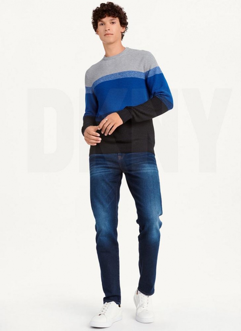 Deep Blue DKNY Marled Stripe Crewneck Men's Sweaters | USA-D1935