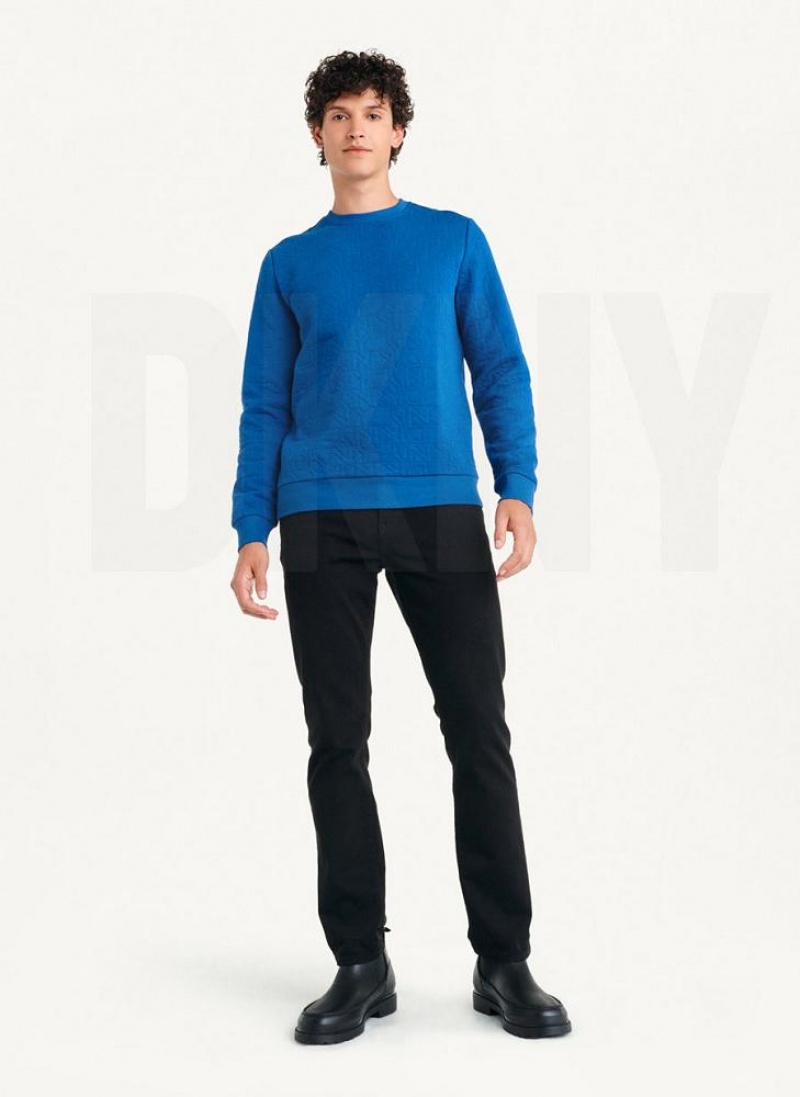 Deep Blue DKNY Quilted Knit Allover Logo Crewneck Men's Sweatshirts | USA-D0705
