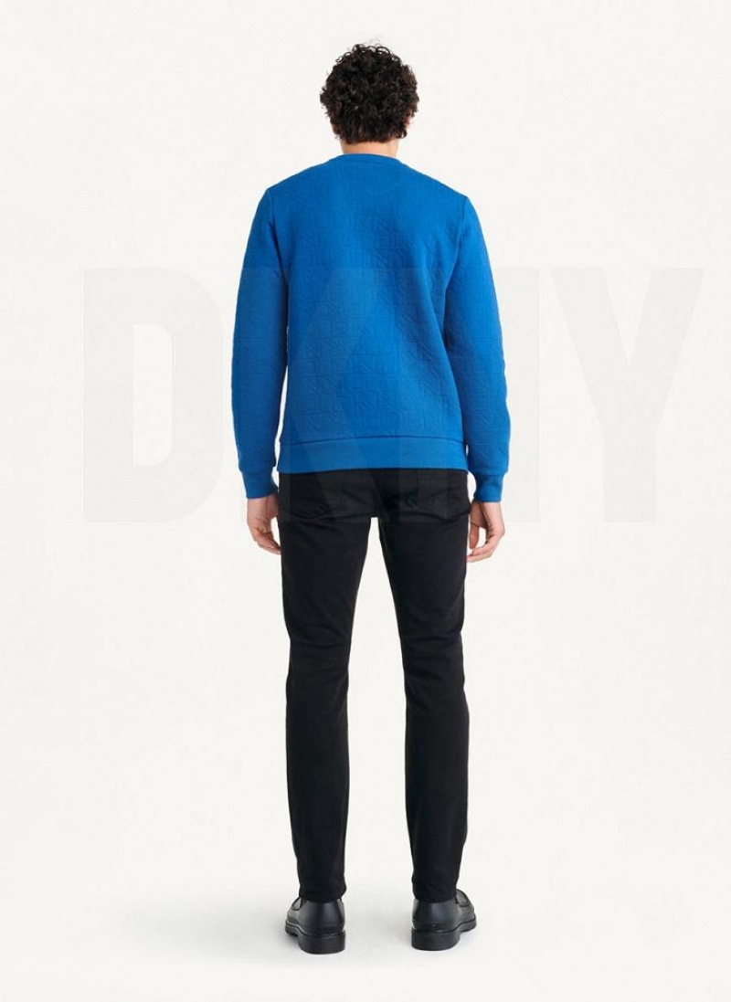 Deep Blue DKNY Quilted Knit Allover Logo Crewneck Men's Sweatshirts | USA-D0705
