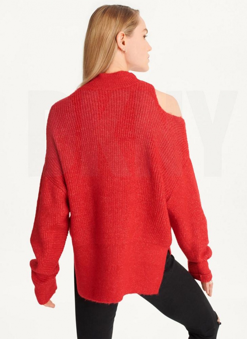 Deep Red DKNY Cold Shoulder Women's Sweaters | USA-D1434