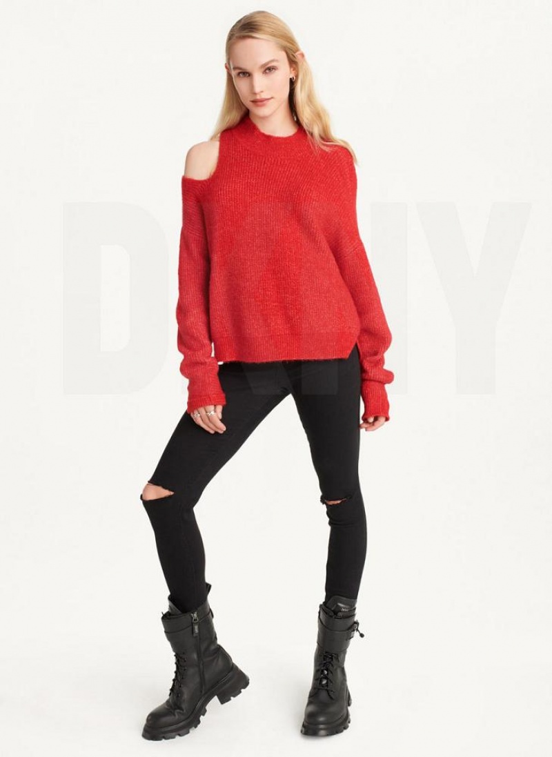 Deep Red DKNY Cold Shoulder Women's Sweaters | USA-D1434