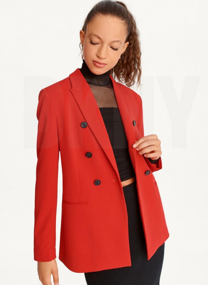 Deep Red DKNY Double Breasted Women's Blazers | USA-D1673