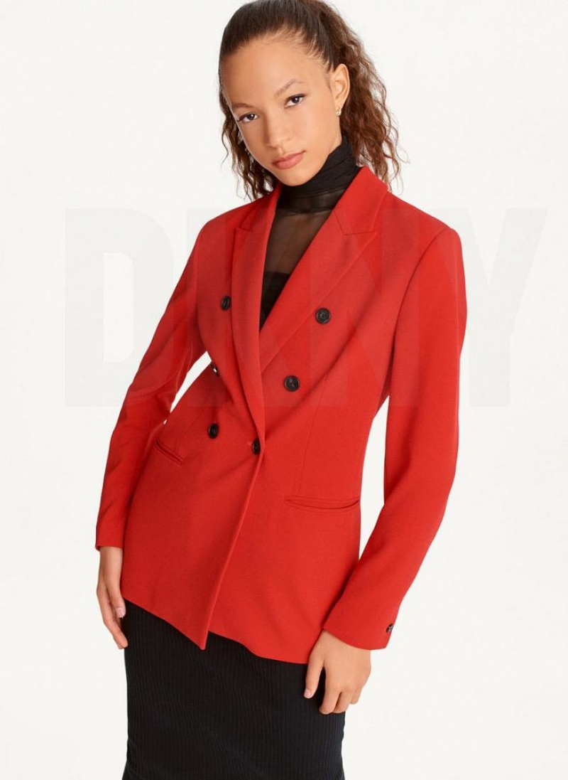 Deep Red DKNY Double Breasted Women\'s Blazers | USA-D1673