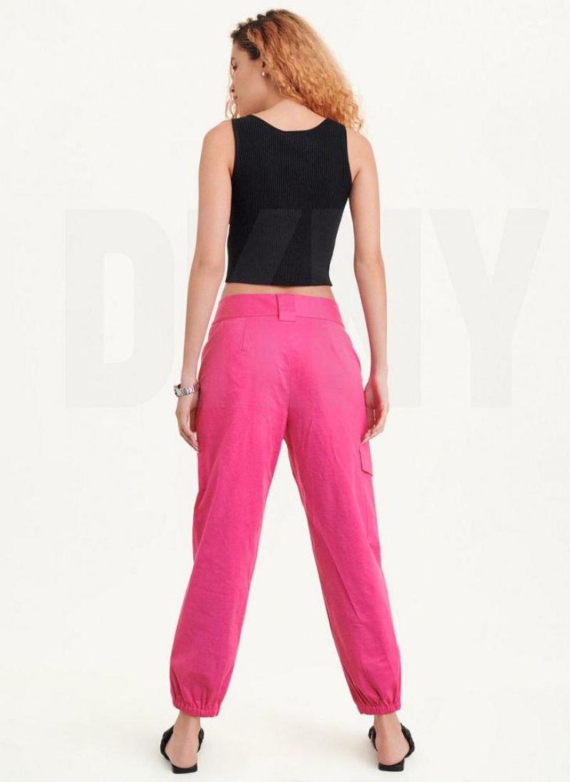 Fuchsia DKNY Linen Women's Pants | USA-D0121