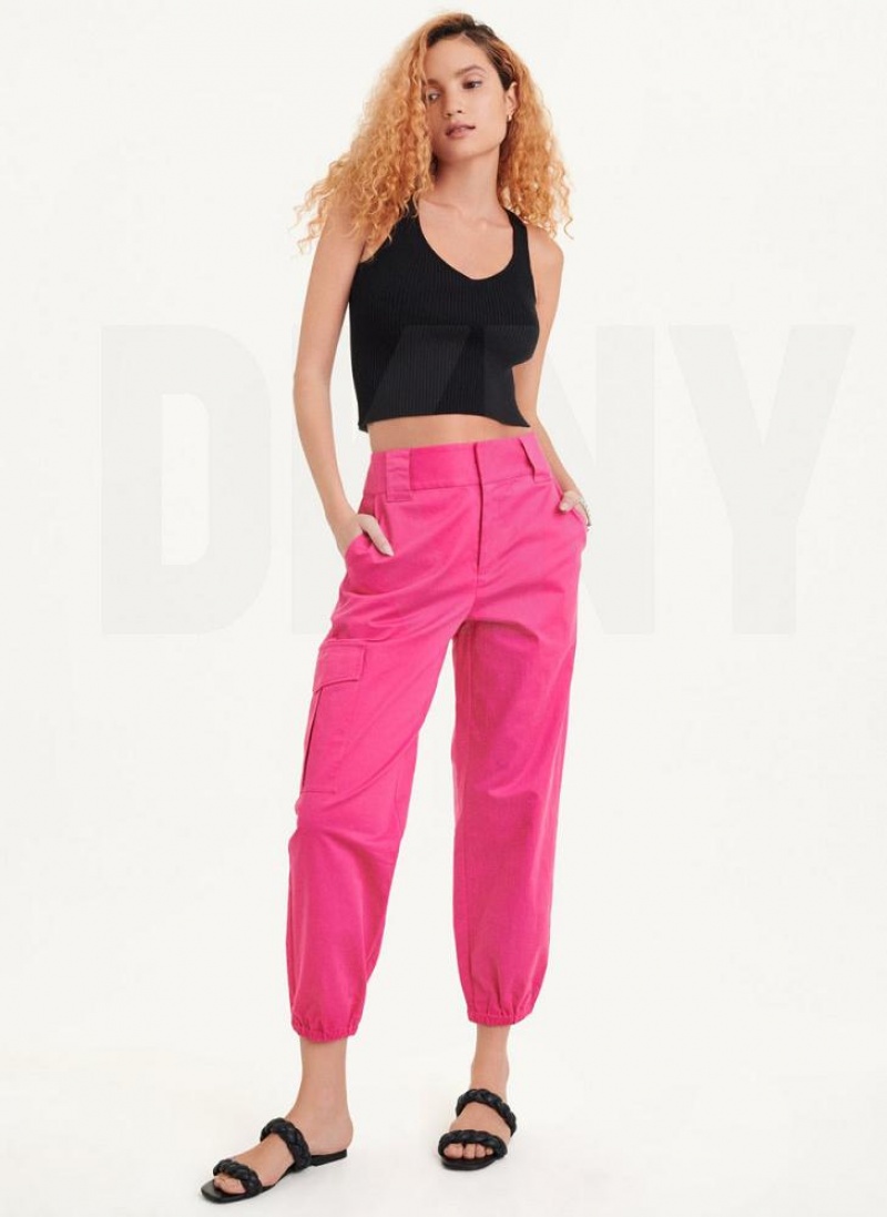Fuchsia DKNY Linen Women's Pants | USA-D0121