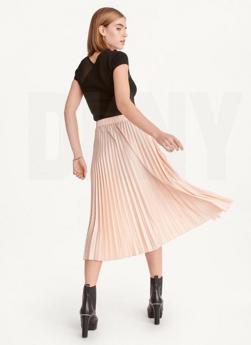 Gold Brown DKNY Asymmetrical Hem Pleated Maxi Women's Skirts | USA-D1703