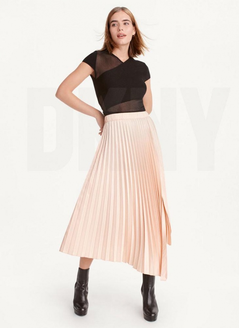 Gold Brown DKNY Asymmetrical Hem Pleated Maxi Women's Skirts | USA-D1703