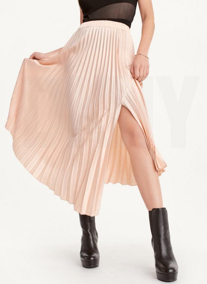 Gold Brown DKNY Asymmetrical Hem Pleated Maxi Women\'s Skirts | USA-D1703
