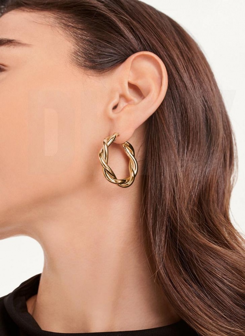 Gold DKNY Chunky Twist Hoop Women's Earrings | USA-D1167