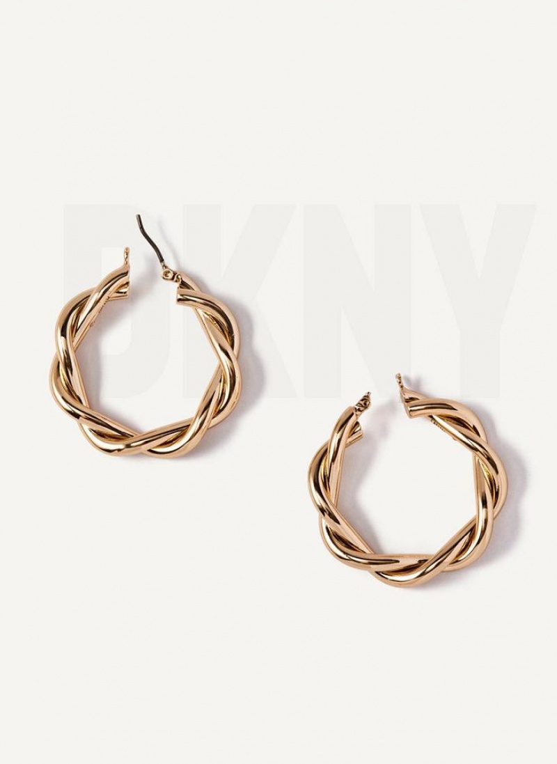 Gold DKNY Chunky Twist Hoop Women's Earrings | USA-D1167
