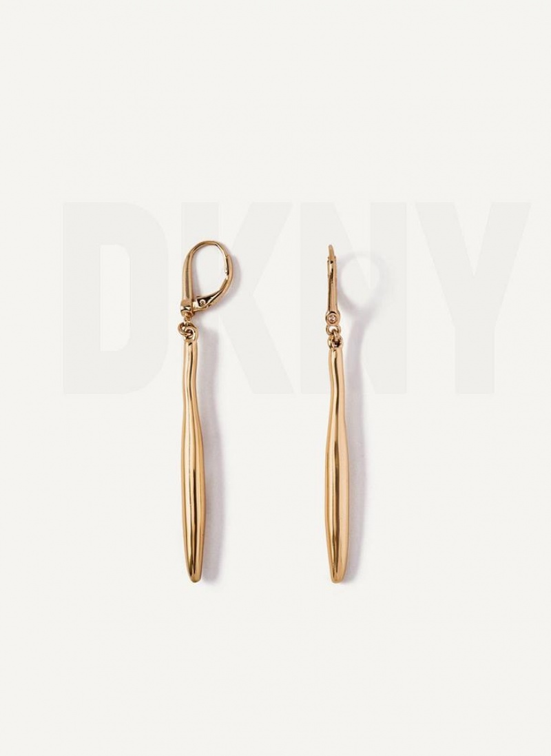 Gold DKNY Linear Drop Women's Earrings | USA-D0840