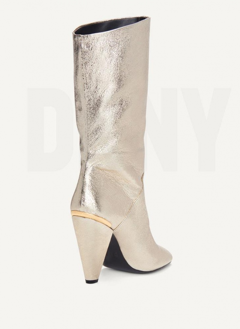 Gold DKNY Mid Slouchy Shoes Boots | USA-D0251
