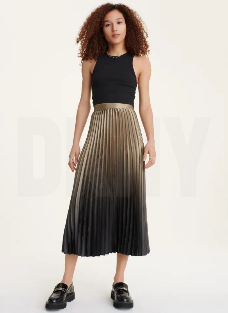 Gold DKNY Ombre Pleated Women's Skirts | USA-D0345