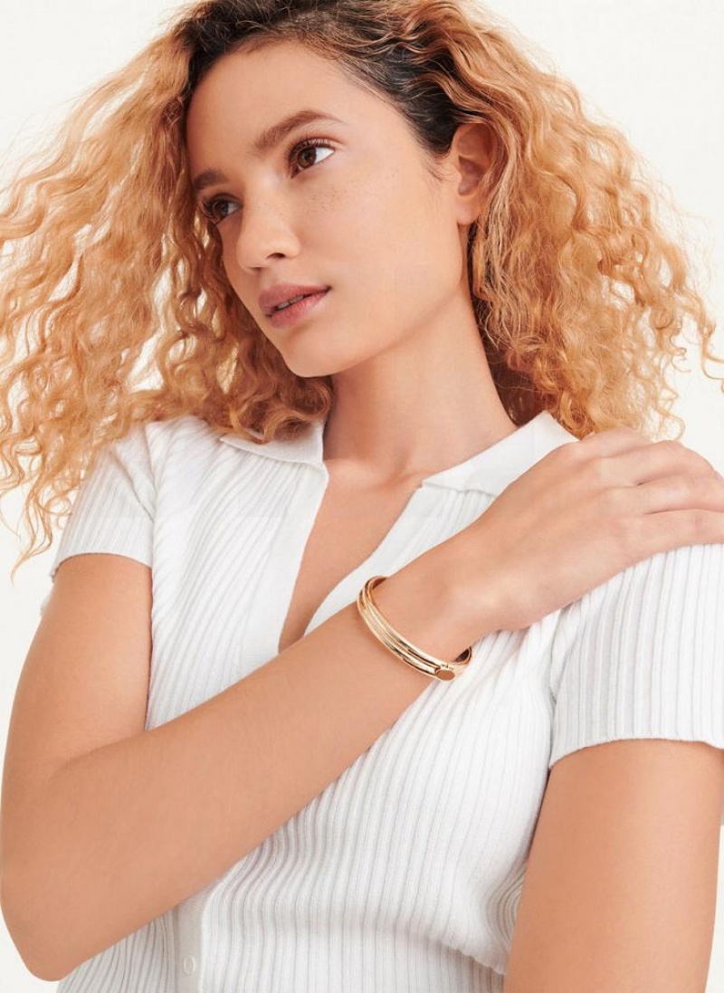 Gold DKNY Rounded Women's Bangle | USA-D1624