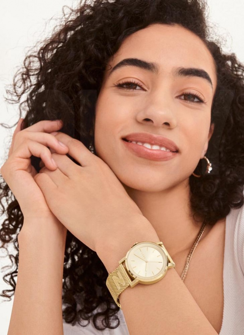 Gold DKNY Soho Logo Mesh Band Women's Watches | USA-D0869