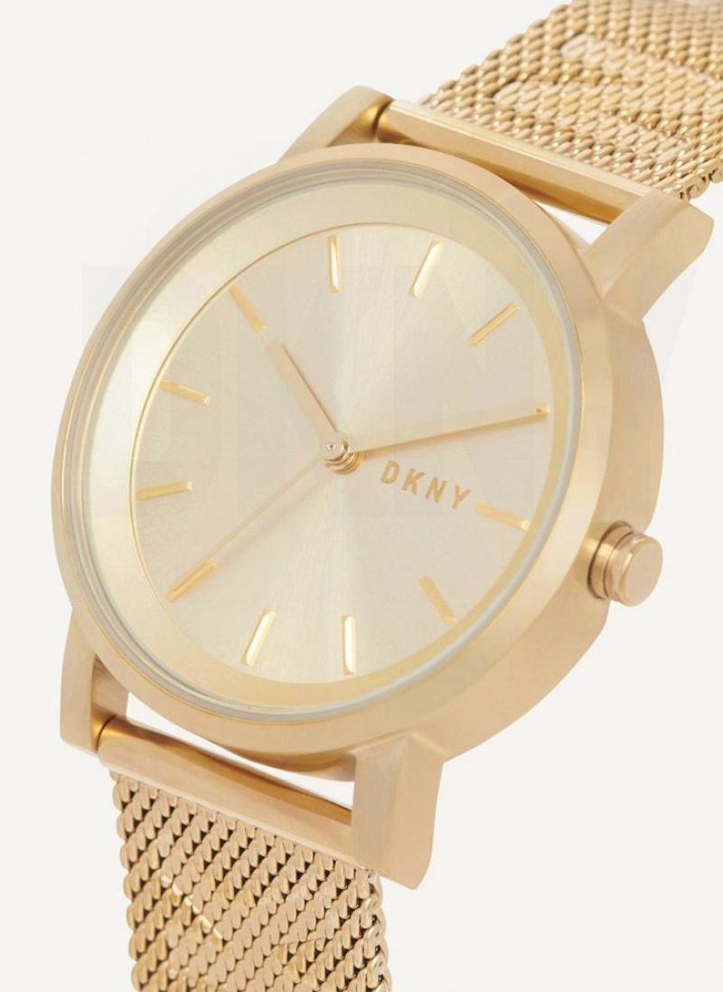Gold DKNY Soho Logo Mesh Band Women's Watches | USA-D0869