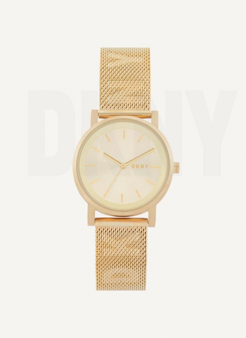 Gold DKNY Soho Logo Mesh Band Women\'s Watches | USA-D0869