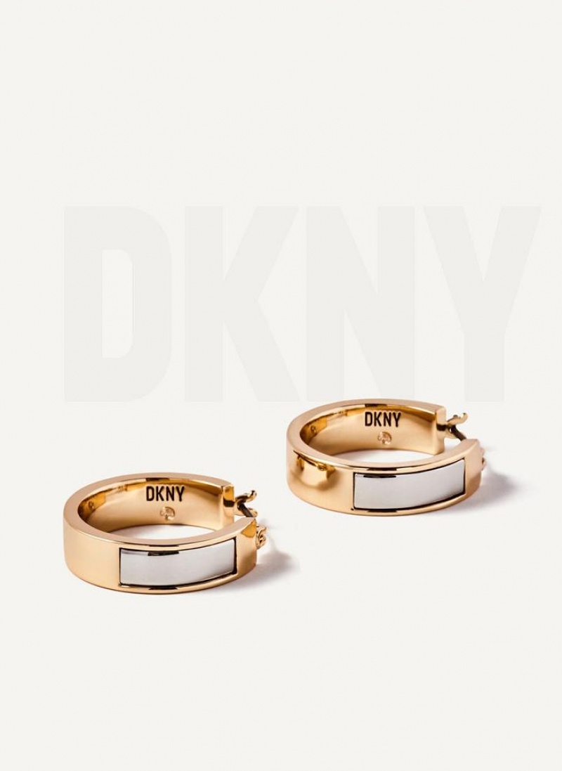 Gold / Silver DKNY Two Tone Inlay Hoop Women's Earrings | USA-D0171