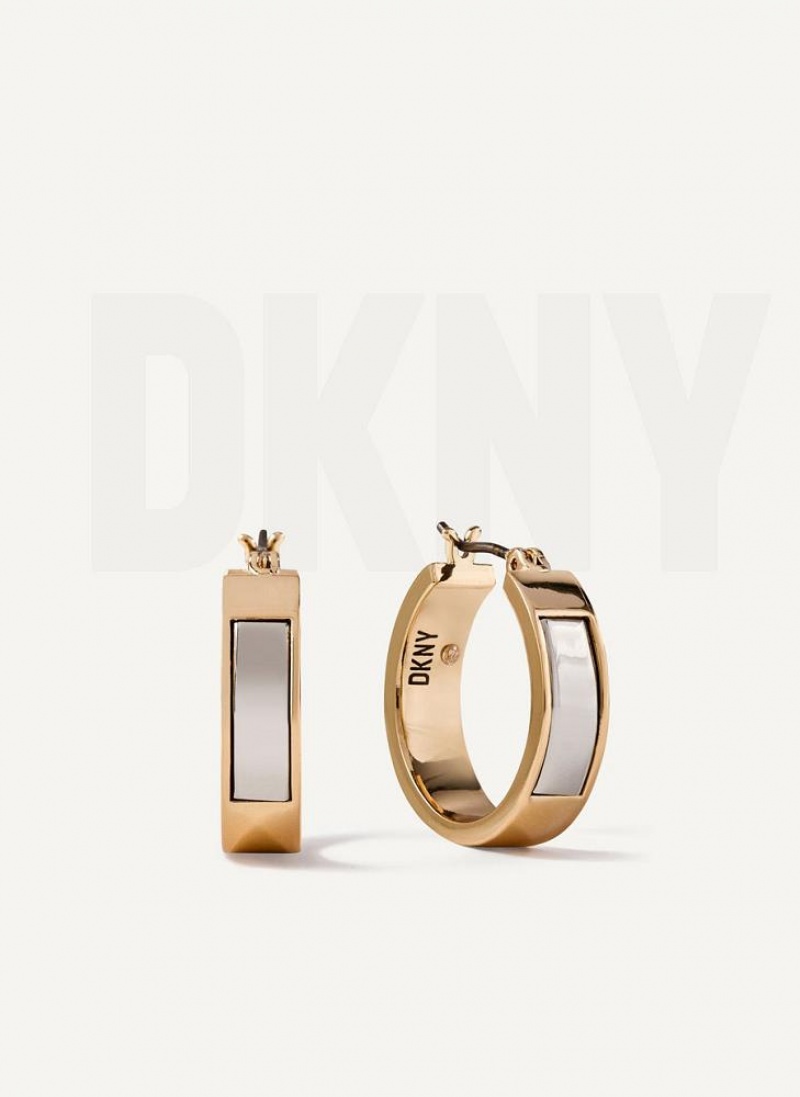 Gold / Silver DKNY Two Tone Inlay Hoop Women\'s Earrings | USA-D0171