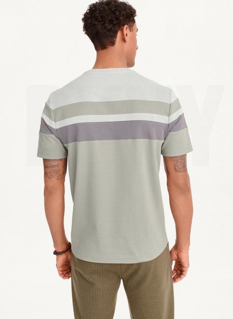 Green DKNY Block Short Sleeve Crewneck Men's T Shirts | USA-D1559