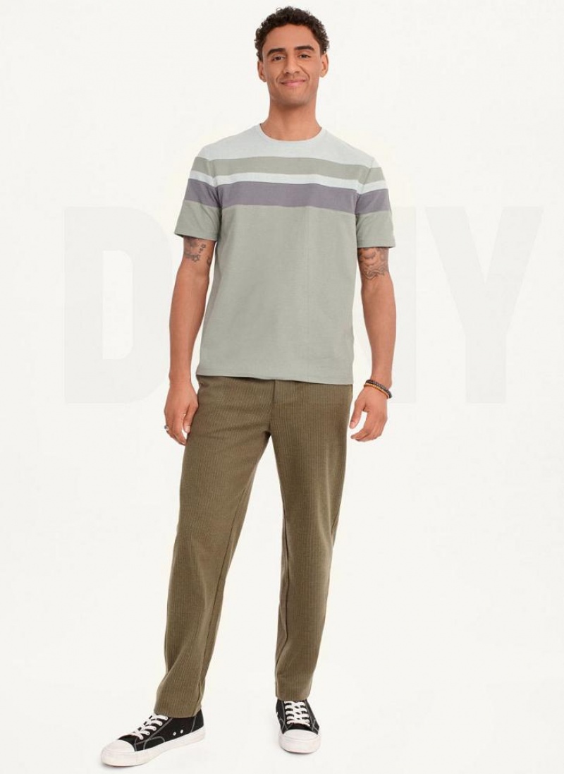 Green DKNY Block Short Sleeve Crewneck Men's T Shirts | USA-D1559