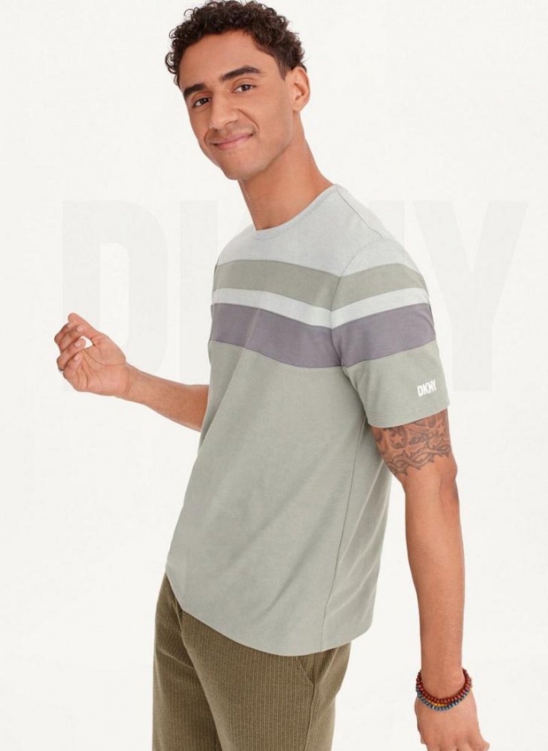 Green DKNY Block Short Sleeve Crewneck Men's T Shirts | USA-D1559