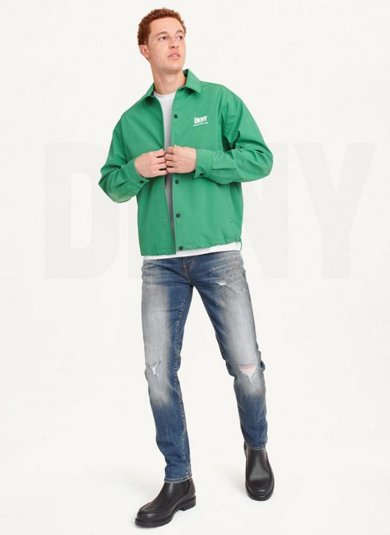 Green DKNY Coaches Logo Men's Jackets | USA-D1472