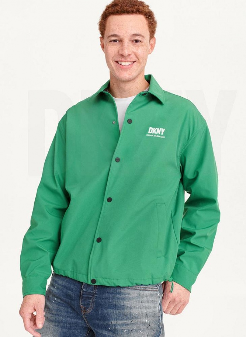 Green DKNY Coaches Logo Men\'s Jackets | USA-D1472