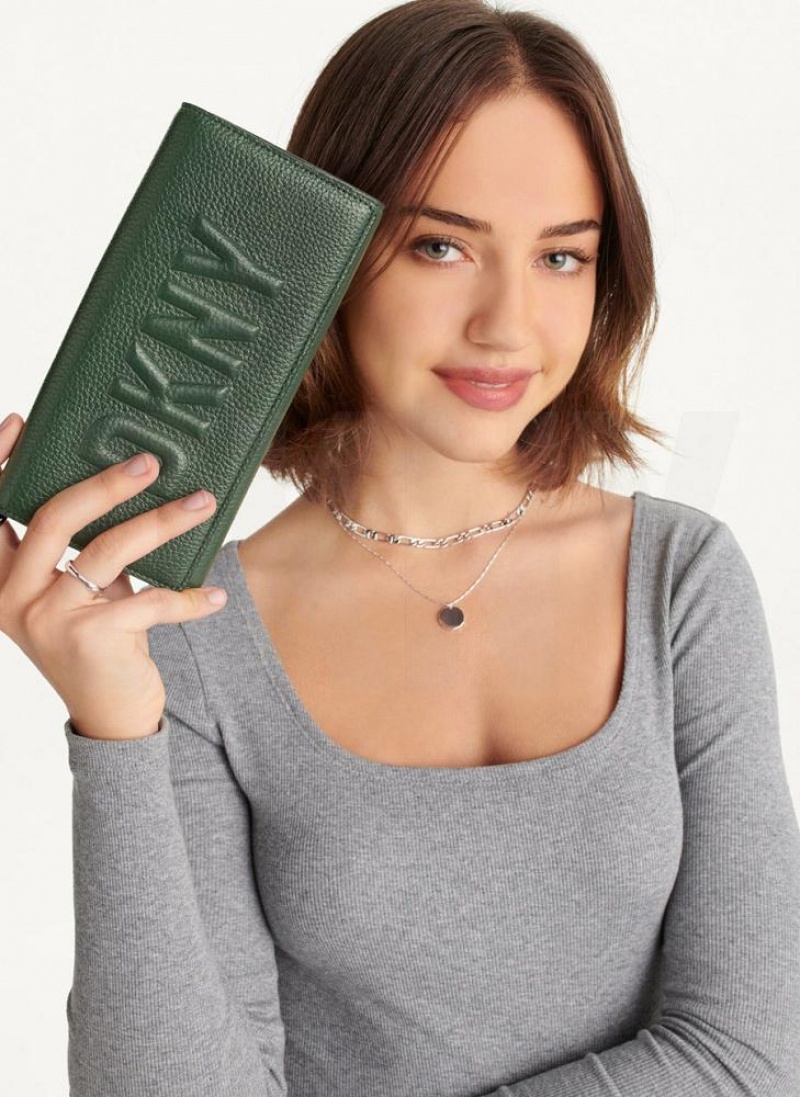 Green DKNY Continental Raised Logo Bags Wallets | USA-D1712