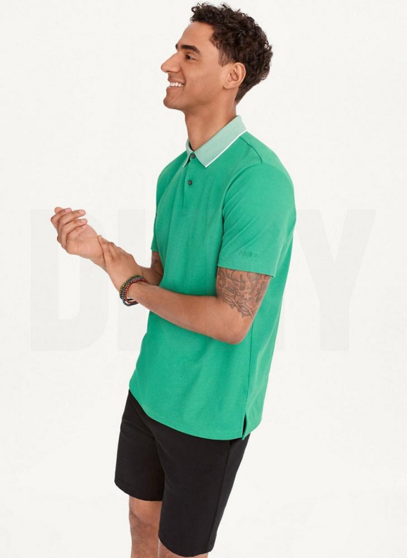 Green DKNY Core Pima Cotton Pique Men's Polo Shirts | USA-D1448
