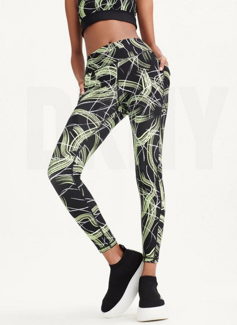 Green DKNY Electric Shock Print High Waist Women's Leggings | USA-D1277