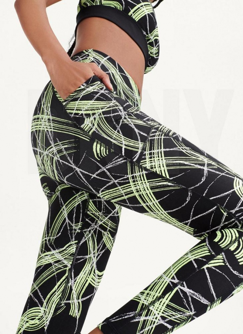 Green DKNY Electric Shock Print High Waist Women\'s Leggings | USA-D1277