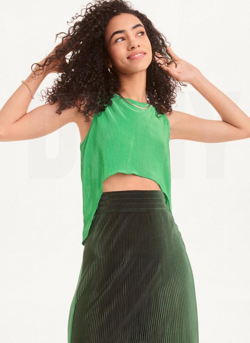 Green DKNY High Low Shell Women\'s Tank Tops | USA-D1534