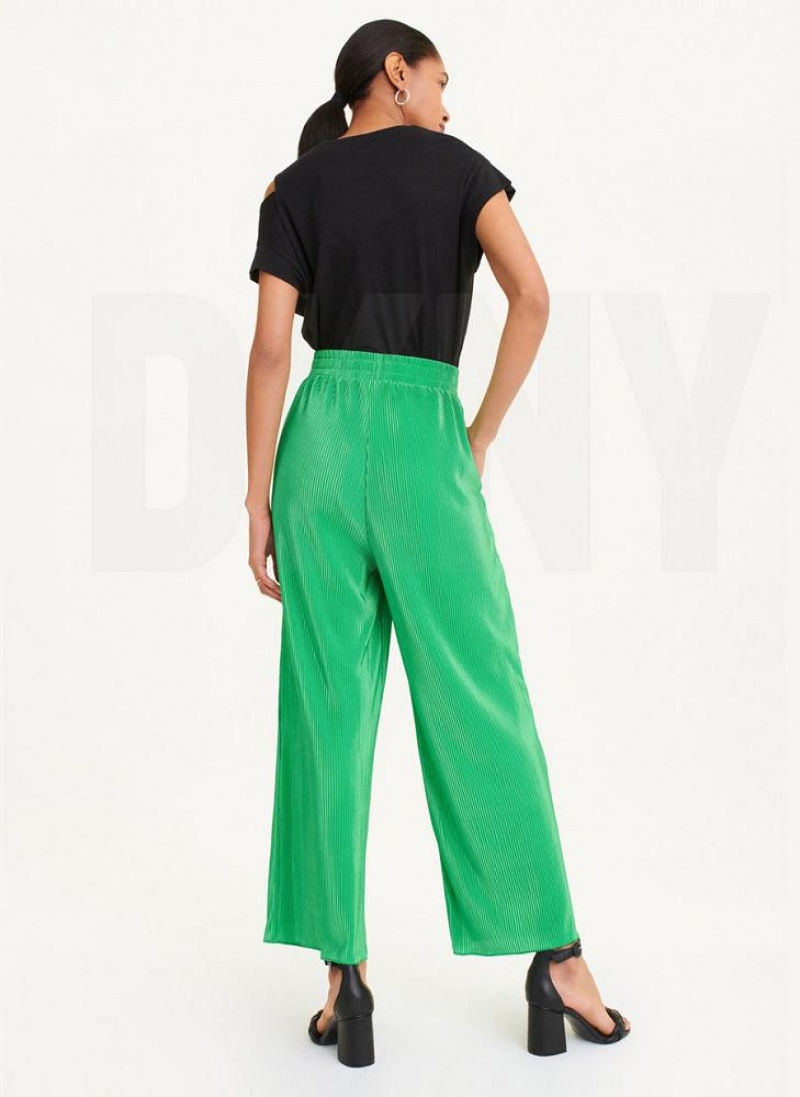 Green DKNY High Waisted Pleated Flare Women's Pants | USA-D0388