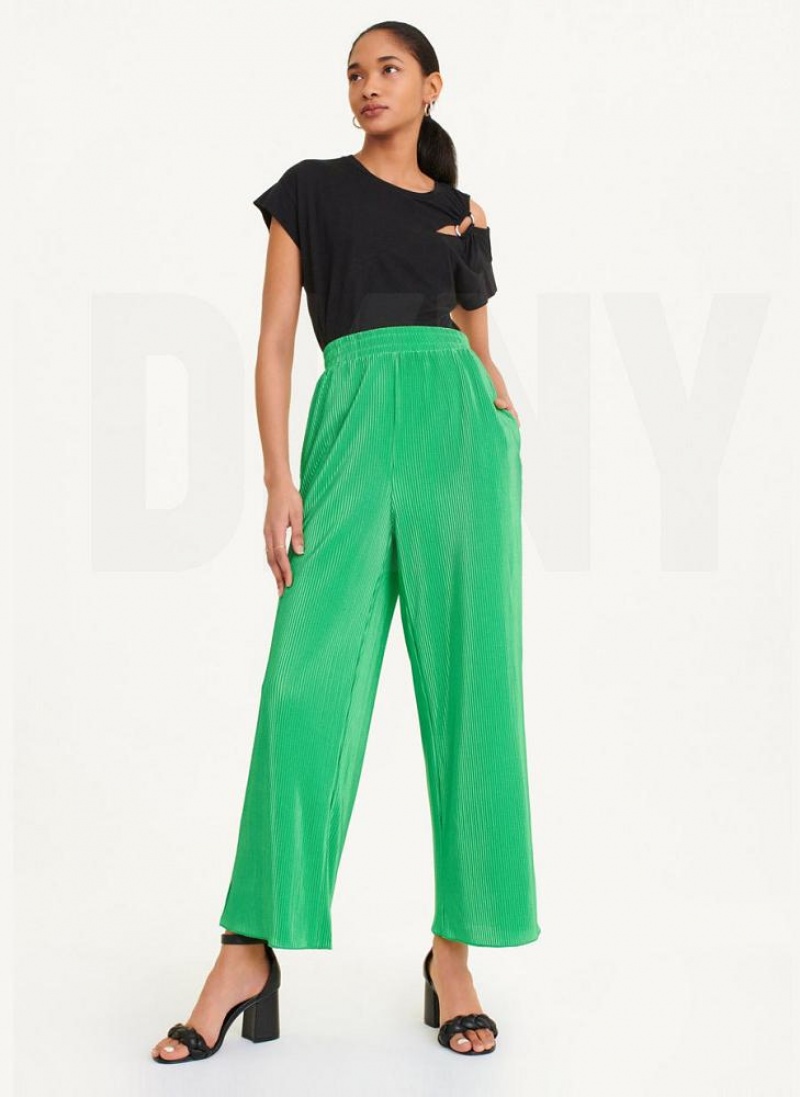 Green DKNY High Waisted Pleated Flare Women's Pants | USA-D0388