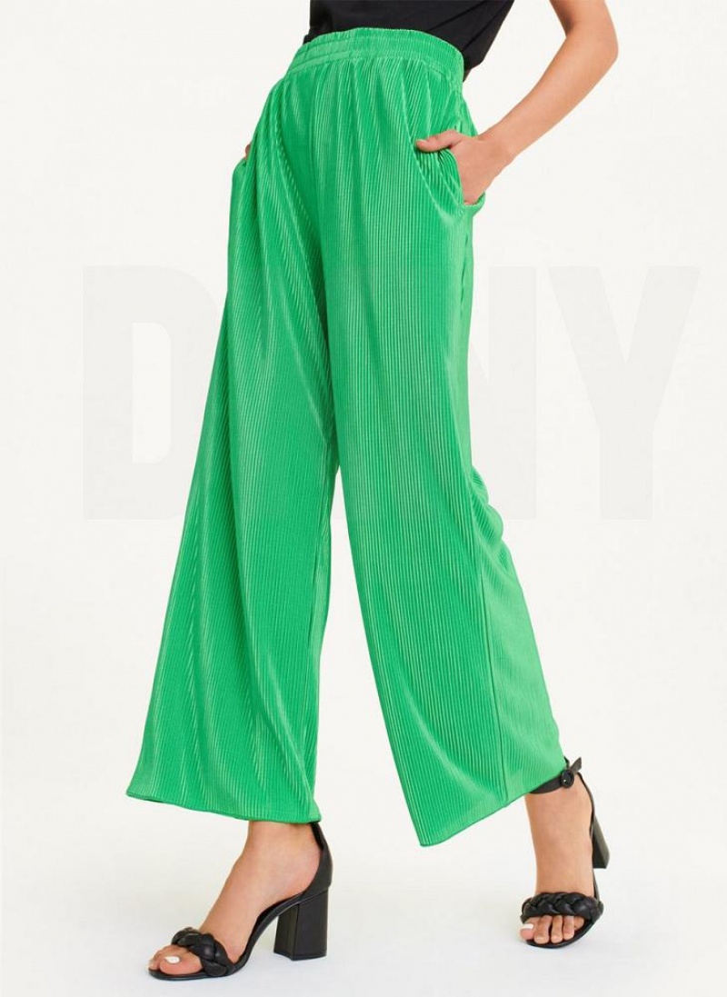 Green DKNY High Waisted Pleated Flare Women\'s Pants | USA-D0388