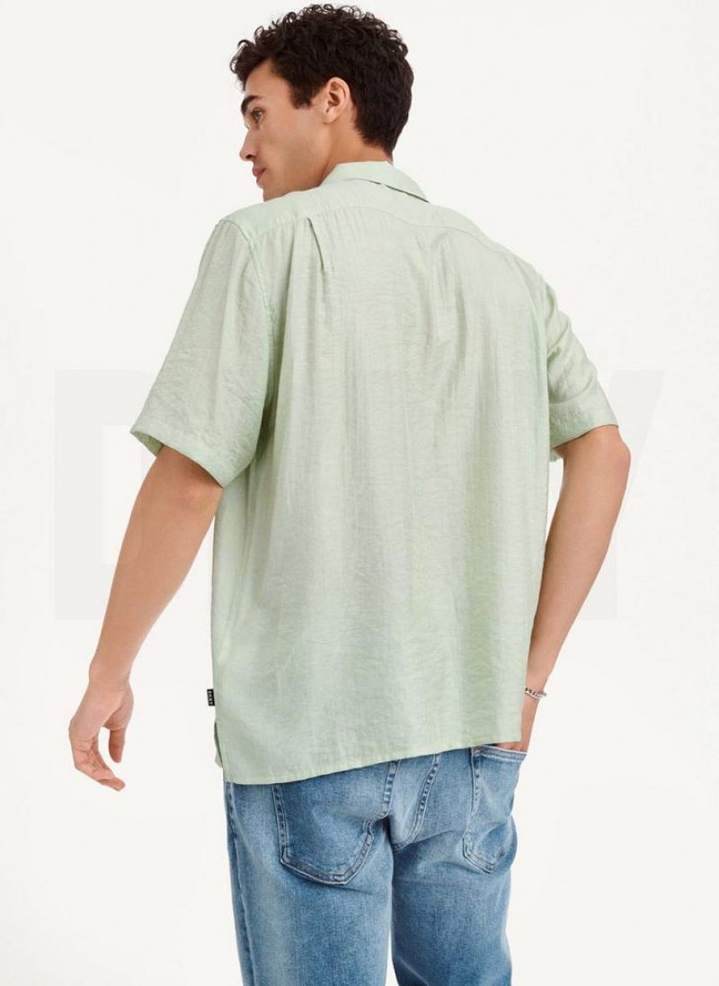 Green DKNY Imitation Silk Camp Men's Shirts | USA-D1037