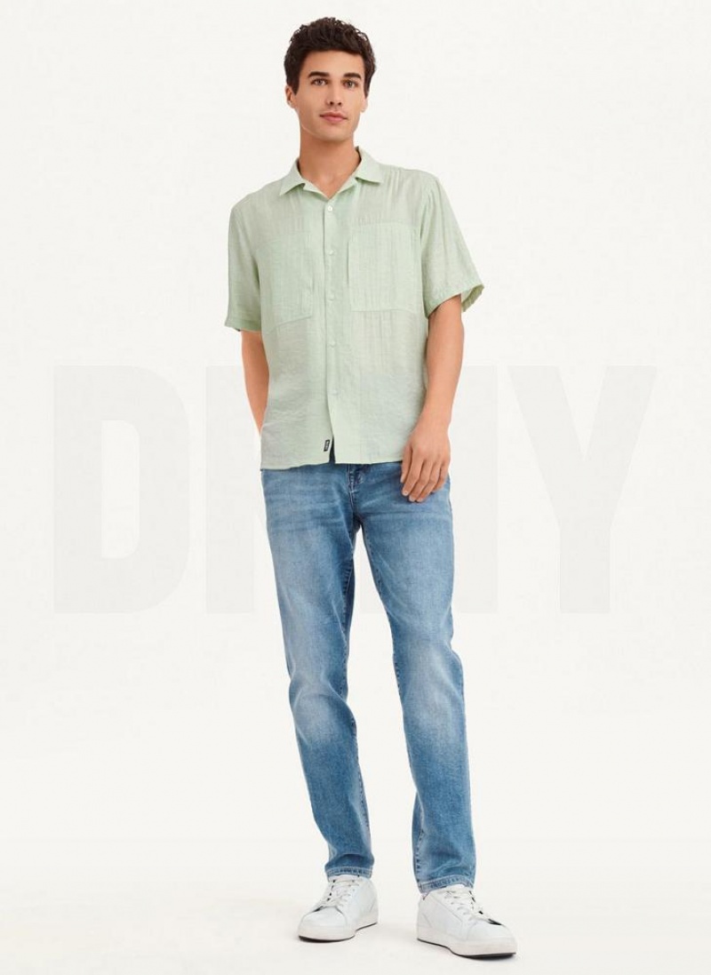 Green DKNY Imitation Silk Camp Men's Shirts | USA-D1037