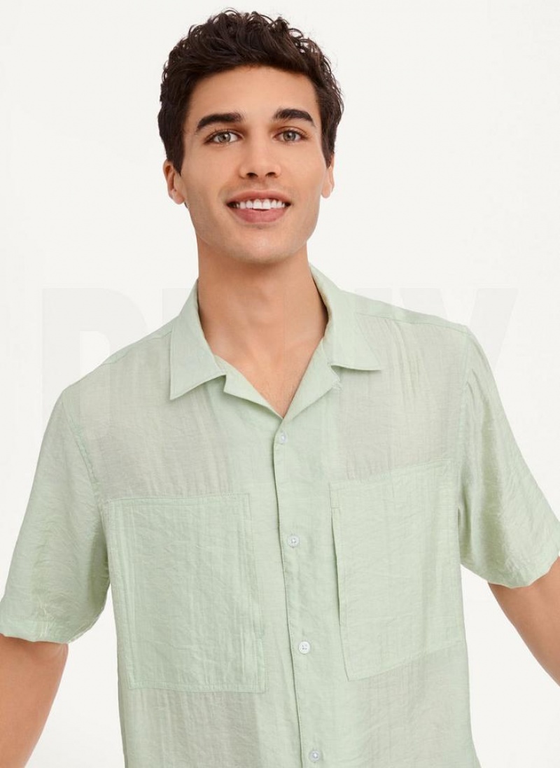 Green DKNY Imitation Silk Camp Men's Shirts | USA-D1037