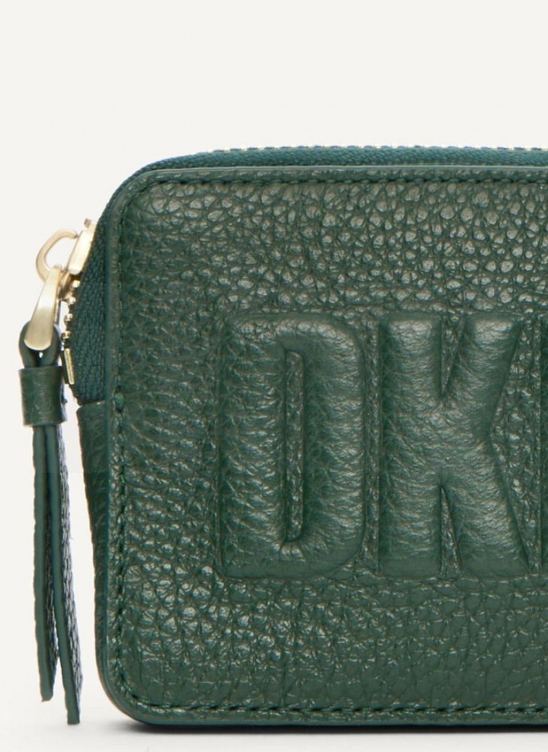 Green DKNY Keyfob Cardcase Raised Logo Bags Wallets | USA-D0320