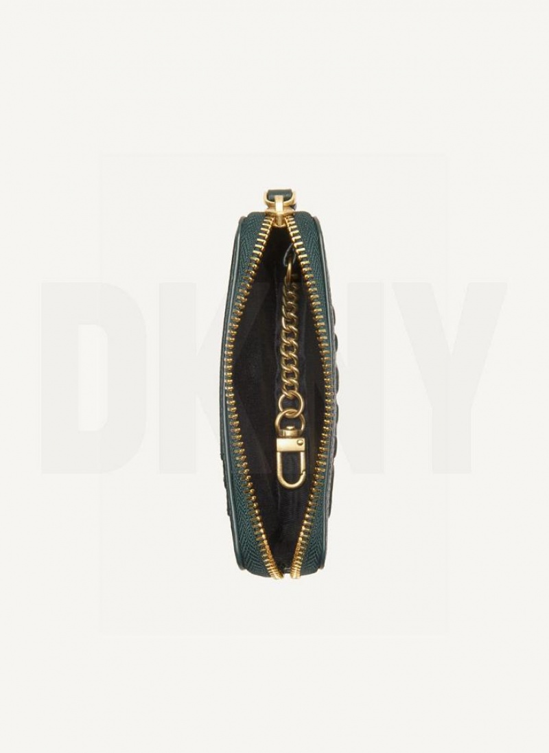 Green DKNY Keyfob Cardcase Raised Logo Bags Wallets | USA-D0320