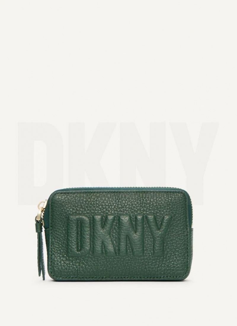Green DKNY Keyfob Cardcase Raised Logo Bags Wallets | USA-D0320