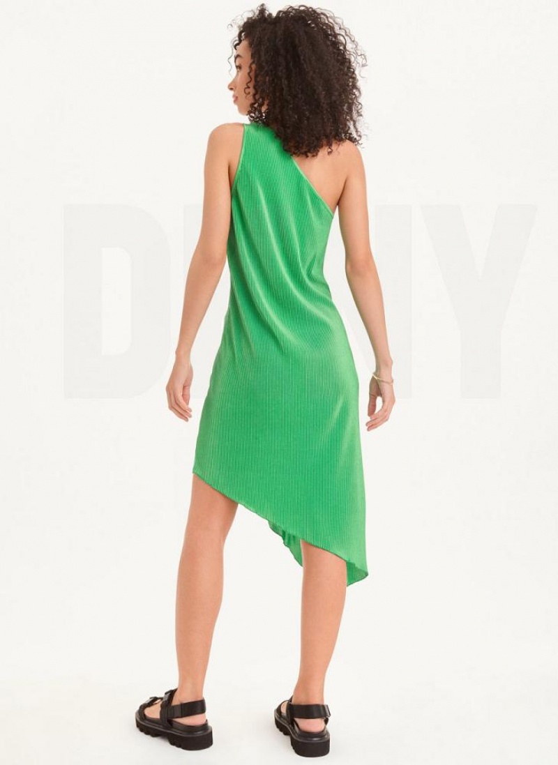 Green DKNY One Shoulder Asymmetrical Women's Dresses | USA-D0299