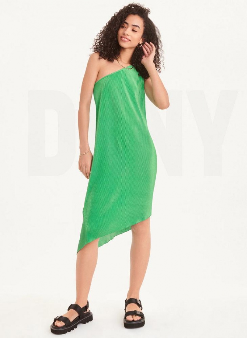 Green DKNY One Shoulder Asymmetrical Women's Dresses | USA-D0299