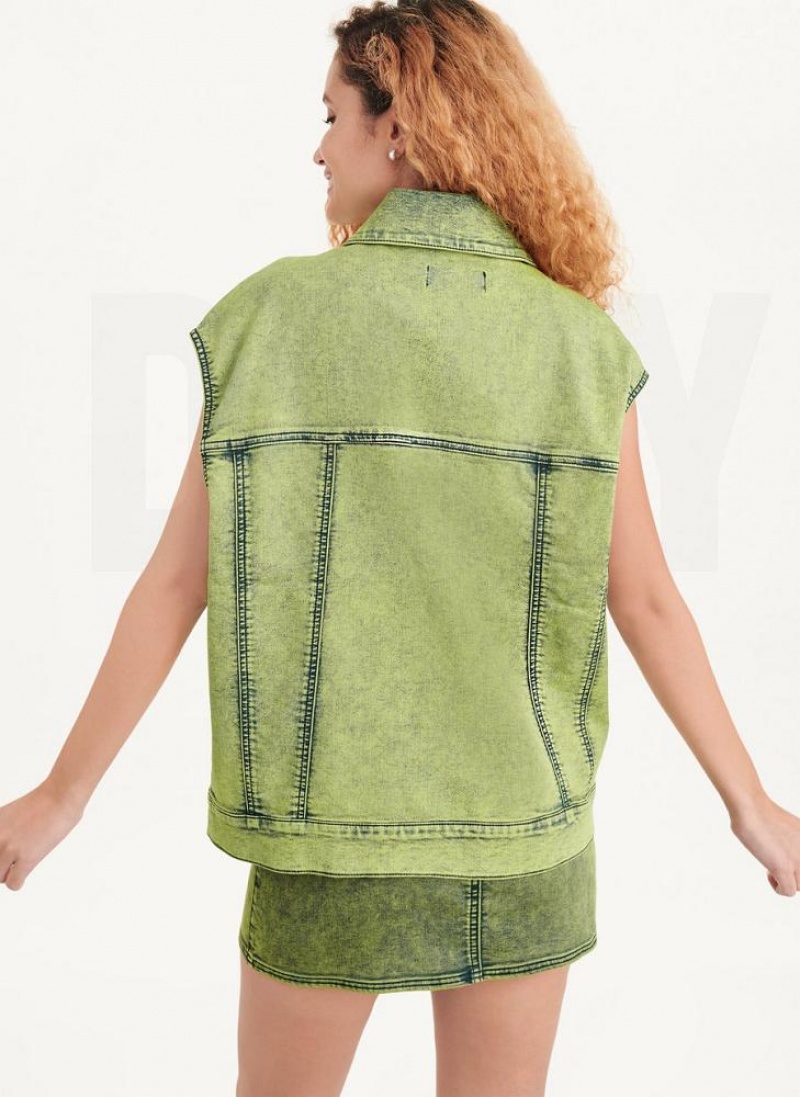 Green DKNY Oversized Denim Vest Women's Jackets | USA-D1870