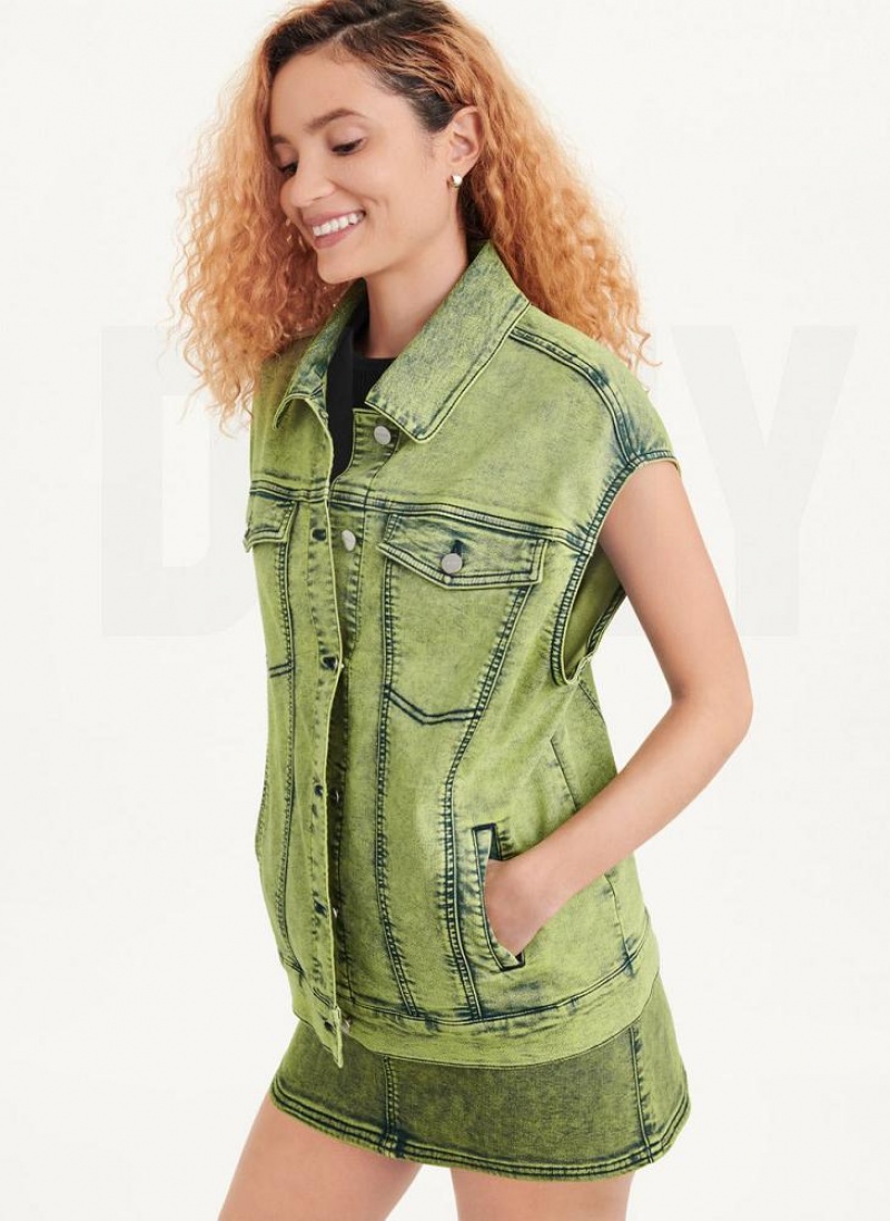 Green DKNY Oversized Denim Vest Women's Jackets | USA-D1870