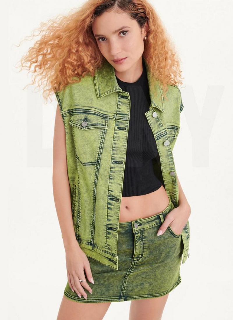 Green DKNY Oversized Denim Vest Women\'s Jackets | USA-D1870